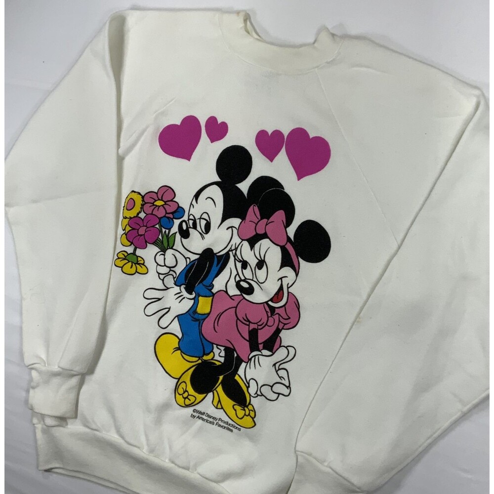 Vintage 80s/90s Walt Disney Mickey & Minnie Sweater Size XL Love Heart Soft Girl